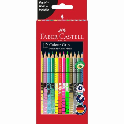 FABER-CASTELL Grip színesceruza 12db pasztell+neon+metallic