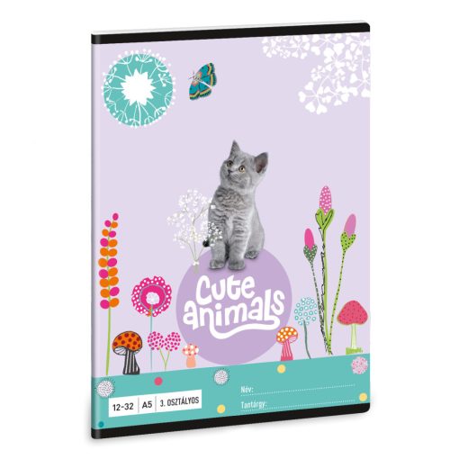 ARS UNA füzet A/5 32 lapos III. osztályos vonalas, Cute Animals Kitten, Cicás, 12-32