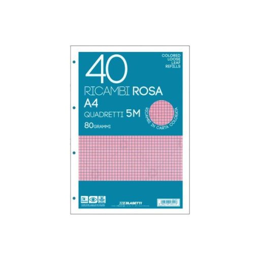 BLASETTI Ricambi gyűrűskönyv betét A/4 40 lap kockás rózsaszín