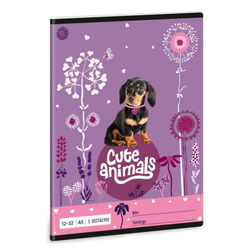 ARS UNA füzet A/5 32 lapos III. osztályos vonalas, Cute Animals Puppy, Tacskó, 12-32