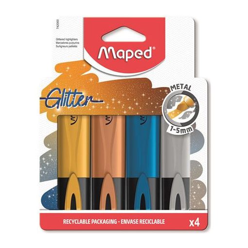 Szövegkiemelő készlet MAPED Fluo Peps Metál Glitter 4db