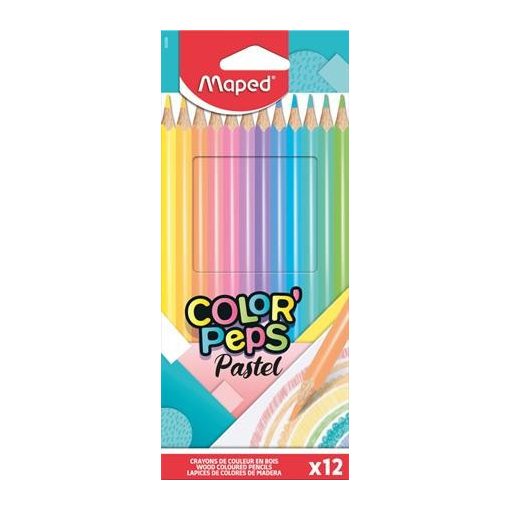 Színes ceruza készlet, háromszögletű, MAPED "Color'Peps Pastel", 12 különböző pasztell szín