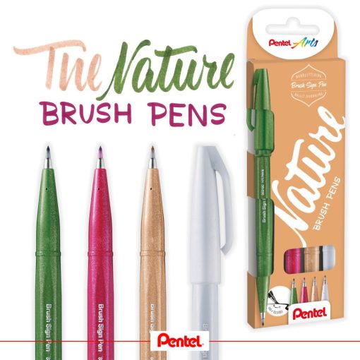 PENTEL Arts Ecsettoll, kalligrafikus hajlékony hegyű, 4db Nature