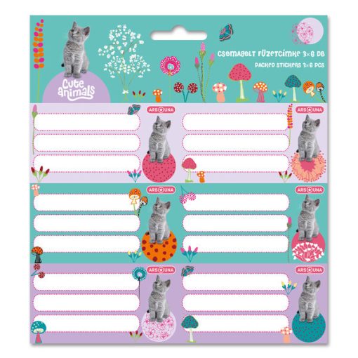 ARS UNA füzetcímke csomagolt, 3x6db Cute Animals Kitten, Cicás