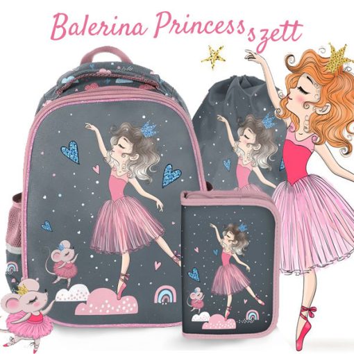 Iskolatáska szett PASO Balerina Gray, Princess
