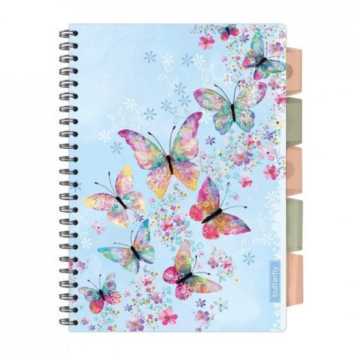 Spirálfüzet ARGUS 80 lapos, színregiszteres, 5 részes, A/4-es vonalas, Butterfly