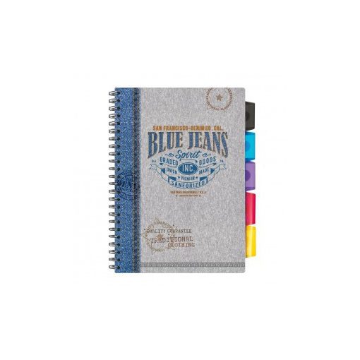Spirálfüzet ARGUS 80 lapos, színregiszteres, 5 részes, A/4-es vonalas, Blue Jeans