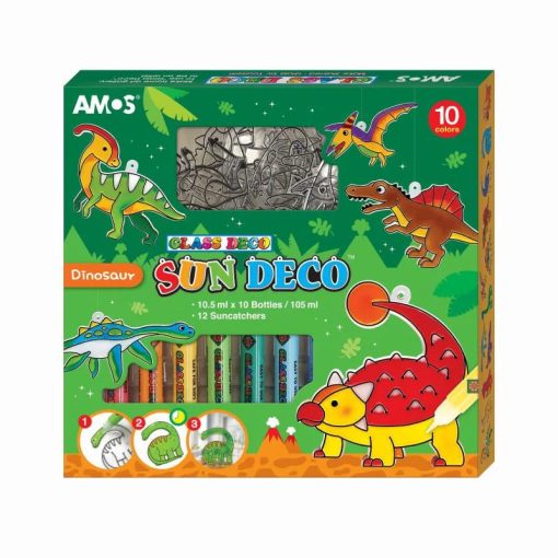 AMOS üvegmatricafesték készlet 10,5ml 10db+12db sablon, dinoszaurusz