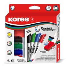 KORES tábla és flipchart marker 4db+törlő 1-3mm kúpos