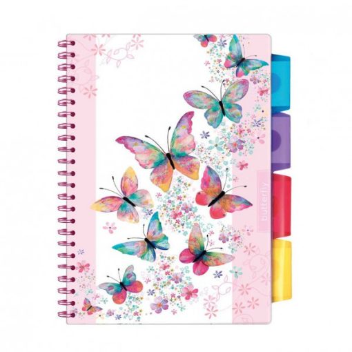 Spirálfüzet ARGUS 100 lapos, színregiszteres, 4 részes, A/5-ös vonalas, Butterfly