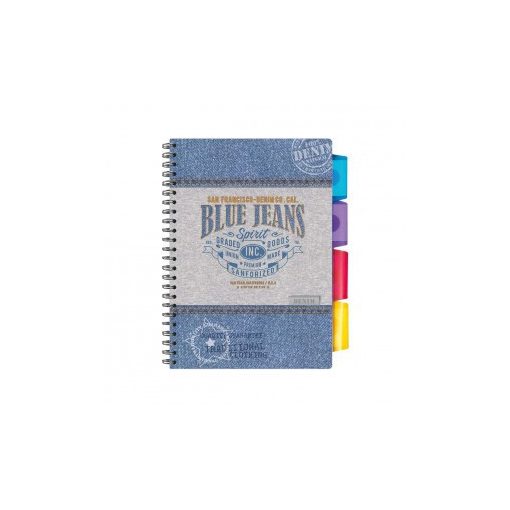 Spirálfüzet ARGUS 100 lapos, színregiszteres, 4 részes, A/5-ös vonalas, Blue Jeans