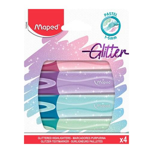 Szövegkiemelő készlet MAPED Fluo Peps Pastel Glitter 4db