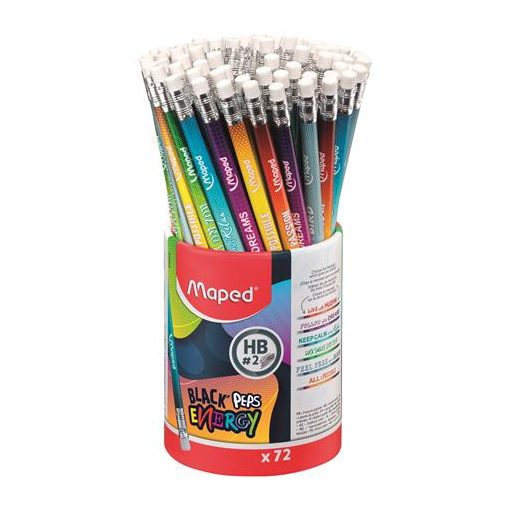 Grafitceruza radírral, HB, háromszögletű, MAPED "Black'Peps Energy"