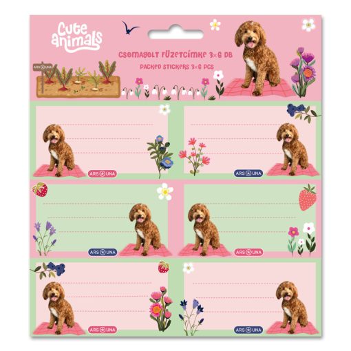 ARS UNA füzetcímke csomagolt, 3x6db Cute Animals Doggie