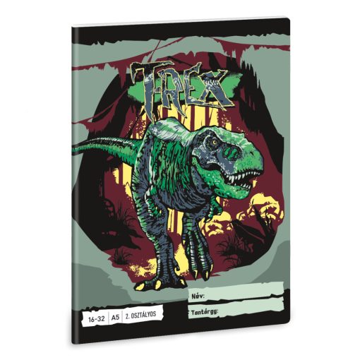 ARS UNA füzet A/5 32 lapos II. osztályos vonalas, T-Rex, 16-32