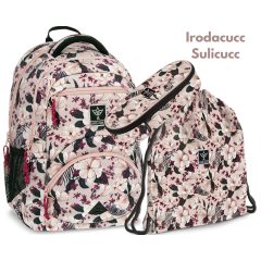    ARS UNA Hátizsák Ergonomikus iskolatáska szett, Flowery Pink, 3 részes