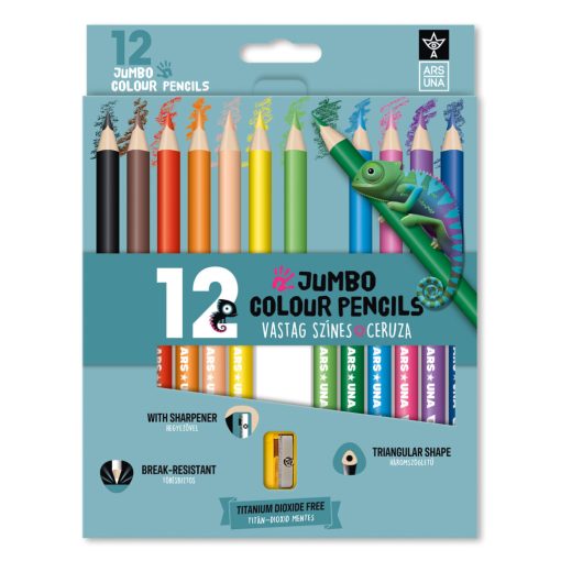 ARS UNA háromszögletű színesceruza 12db Jumbo, ajándék hegyezővel