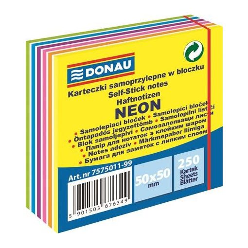 DONAU öntapadós kockatömb fehér és neon 50x50mm  250 lap