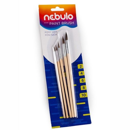 NEBULÓ ecsetkészlet natúr fanyelű 5db-os  (2, 4, 6, 8, 10 méretenként 1-1db)