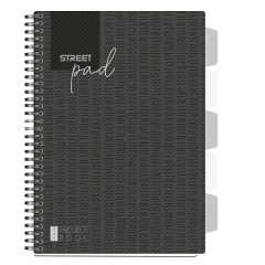   Street Pad Spirálfüzet, regiszteres A/4, 100 lapos, kockás, fekete