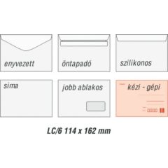 Boríték LC6 öntapadós fehér 114x162mm 100db/csom